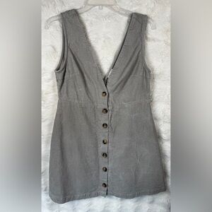 V-Neck Button-Front Mini Dress in Gray